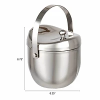Hello Honey 1-Quart Stainless Steel Double-Wall Ice Bucket with Handle and Curved Lid, Brushed Nickel Finish