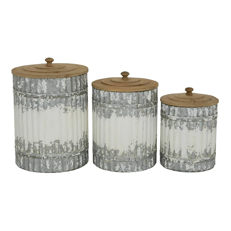 White Metal Farmhouse Decorative Jar Set