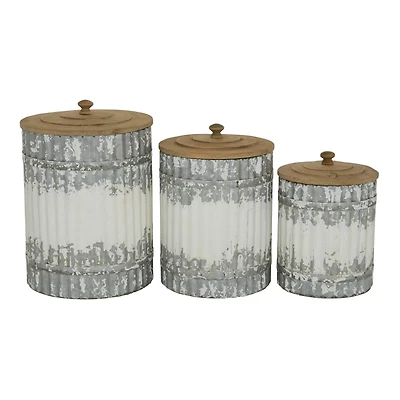 White Metal Farmhouse Decorative Jar Set