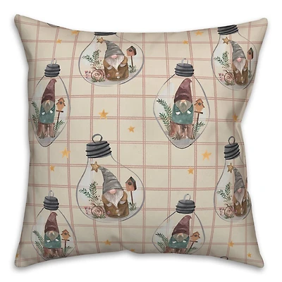 Cream & Red Check Gnome Globe Pattern Throw Pillow