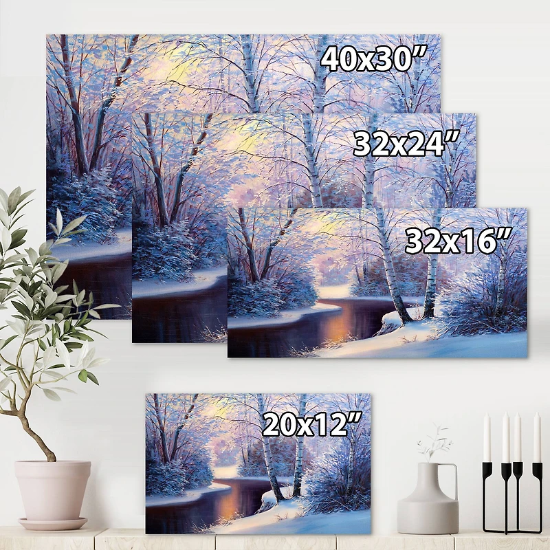 Designart Christmas Forest with River & Trees I Canvas Wall Art