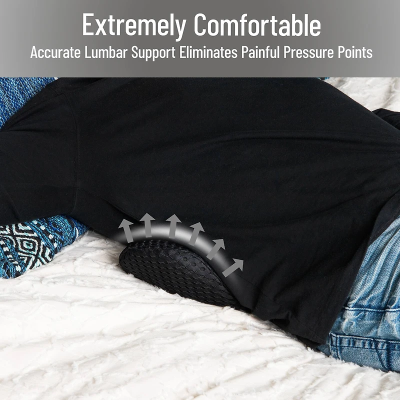 Mind Reader Lumbar Support Pillow with Air-Cloud Technology, Memory Foam Cushion for Back, Waist & Hip Pain Relief, Breathable Cover, Black