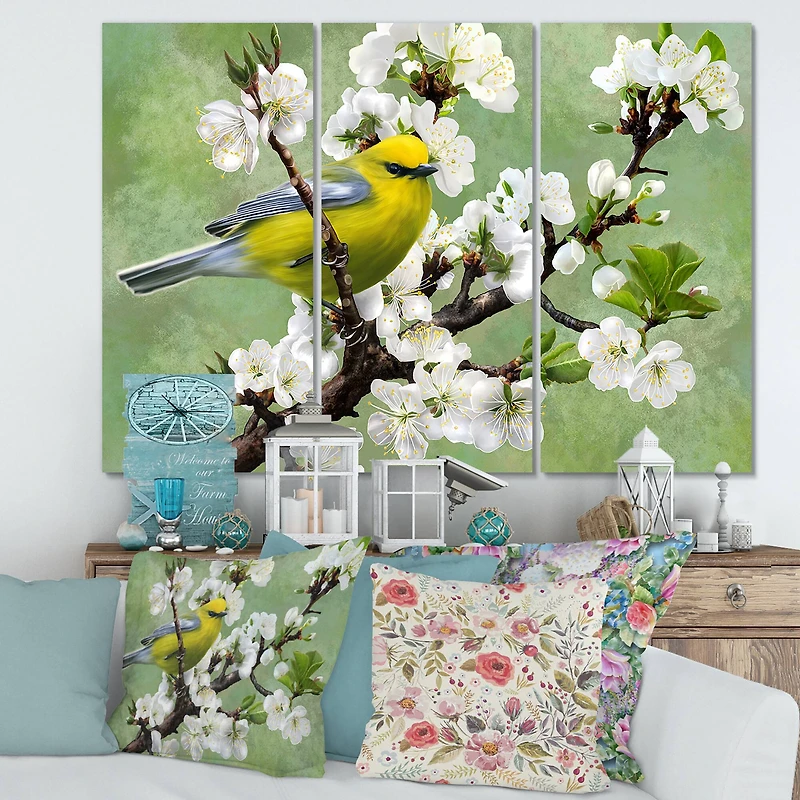 Designart - Bird On A Branch of Cherry