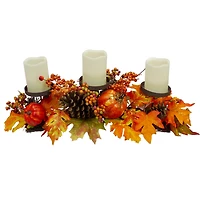 21" Orange Fall Harvest Leaves & Pumpkins Candle Holder