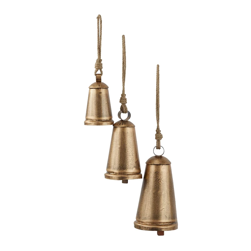 Bronze Metal Bohemian Decorative Cow Bell, Set of 3" 13", 11", 8"