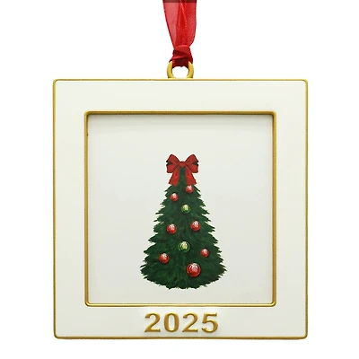 2.5" x 2.5" White & Gold Square 2025 Metal Ornament Frame by Studio Décor®