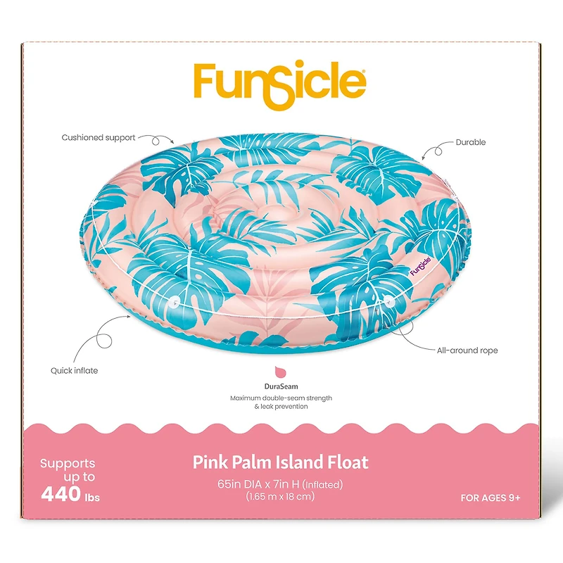 Funsicle 65" Round Pink & Blue Palm Island Float Round Inflatable Pool & Water Lounge