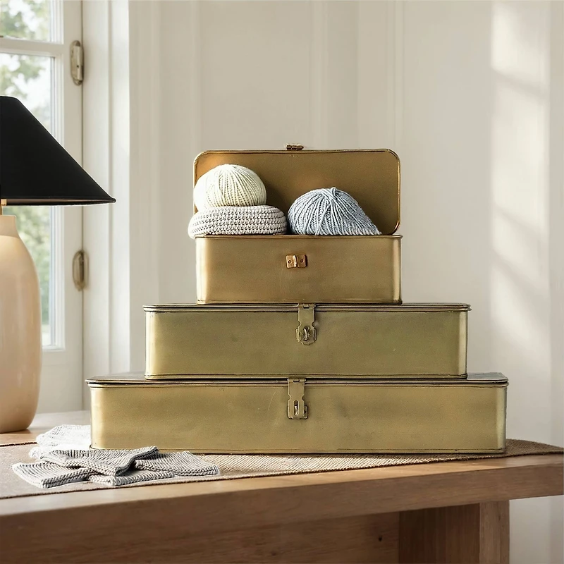 Hello Honey® Decorative Metal Boxes with Gold Finish Set