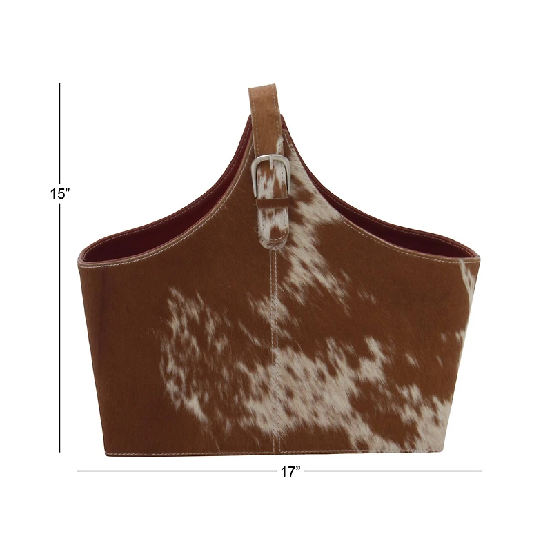 17" Brown Leather Modern Magazine Rack Holder