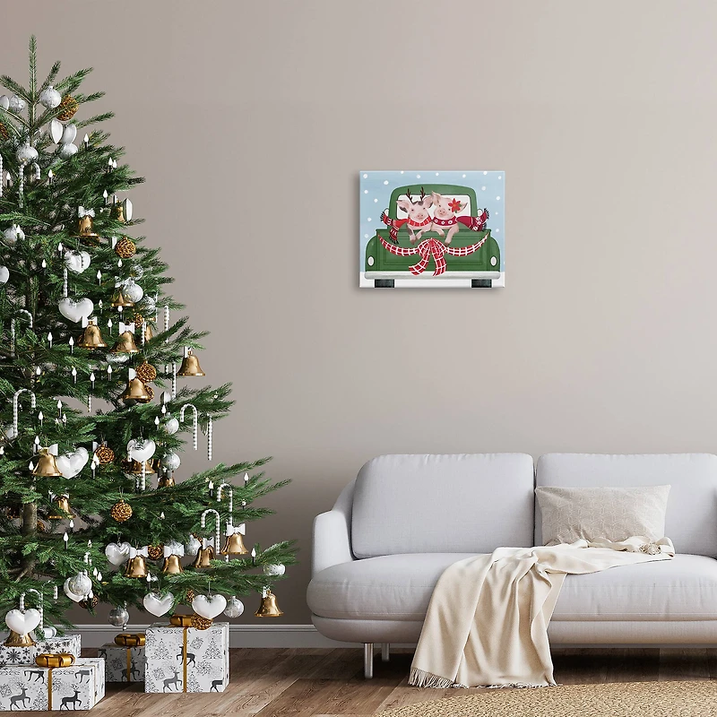 Stupell Industries Farmhouse Pigs Green Holiday Truck Canvas Wall Art