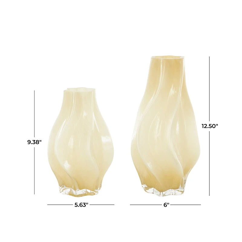 Yellow Glass Wavy Ombre Vase Set