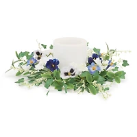16" Blue, White & Purple Mixed Petunia & Pansy Candle Ring
