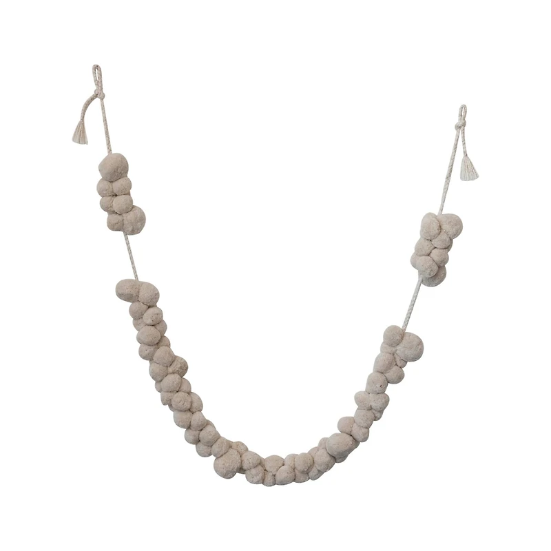 Hello Honey® 8ft. Cream Fabric Pom Pom Swag with Metallic Gold Thread