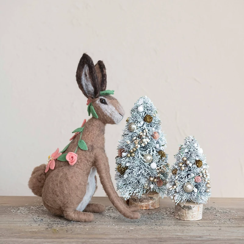 Hello Honey® 15.75" Flower Wool Rabbit Décor Accent