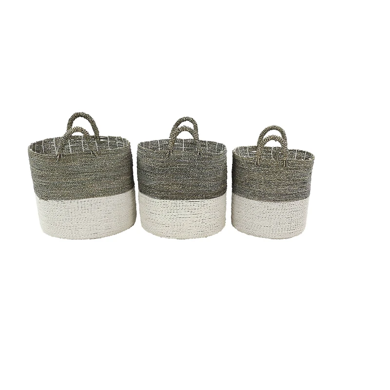 White Seagrass Contemporary Storage Basket Set