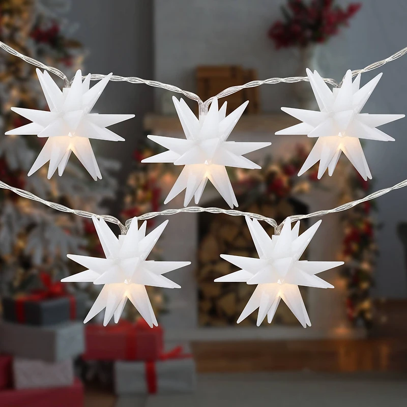 10-Count LED White Star Christmas Fairy Lights 5.25ft Copper Wire
