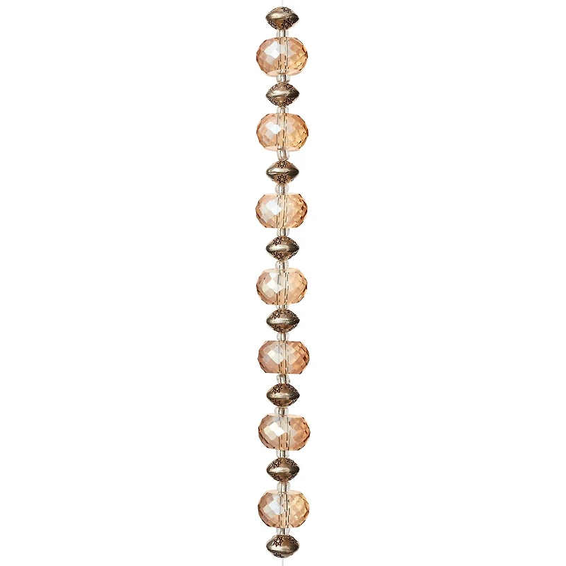 12 Pack: Amber Glass & Metal Rondelle Beads by Bead Landing™
