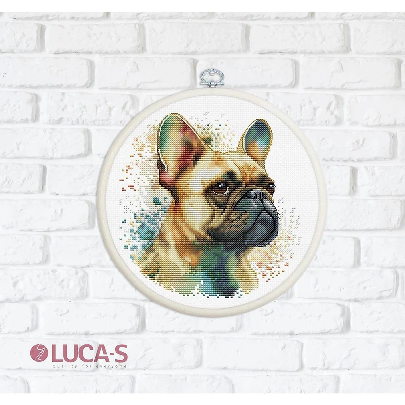 Luca-S French Bulldog Counted Cross Stitch Kit with Display Hoop