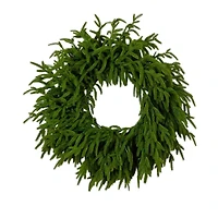 20in. Pre-Lit Artificial Real Touch Norfolk Island Pine Wreath with 35 Warm White LED Lights and Natural Look