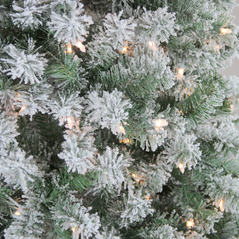 7.5ft. Pre-Lit Flocked Winema Pine Artificial Christmas Tree, Clear Lights