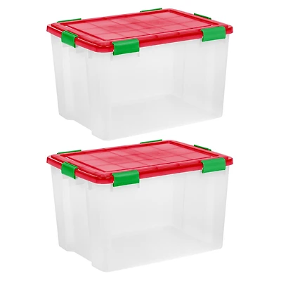 IRIS® 74qt. Clear Ultimate Box with Red & Green Buckle Lids, 2ct.