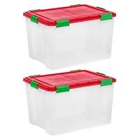 IRIS® 74qt. Clear Ultimate Box with Red & Green Buckle Lids, 2ct.