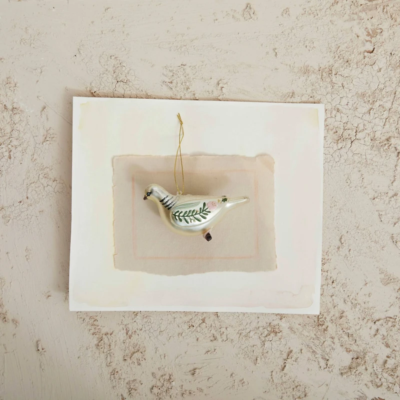 Hello Honey® 4" White & Green Glass Dove Ornament