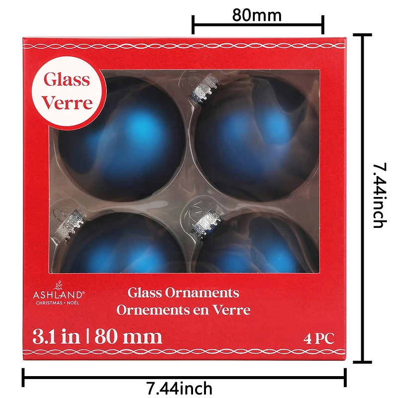 4 Pack 3.1" Satin Glass Ball Ornaments by Ashland