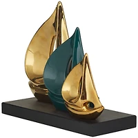 CosmoLiving by Cosmopolitan 12" Gold Porcelain Sail Boat Sculpture with Black Base