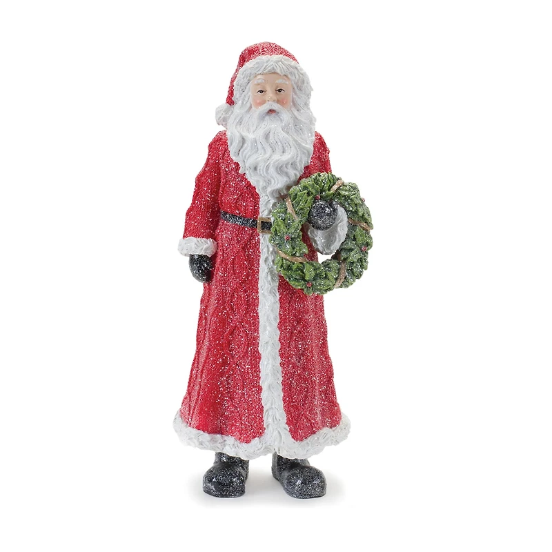 Glitter Santa Figurine with Pine Accent Set