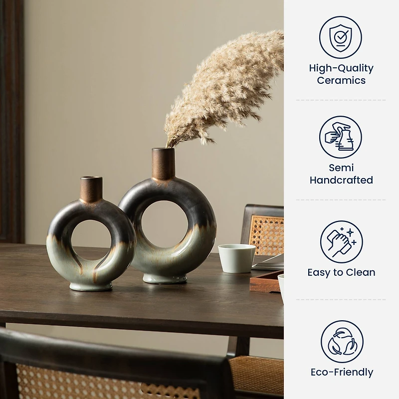 Glitzhome® Circle Hollow Two-Tone Ceramic Modern Vase Set