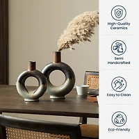 Glitzhome® Circle Hollow Two-Tone Ceramic Modern Vase Set