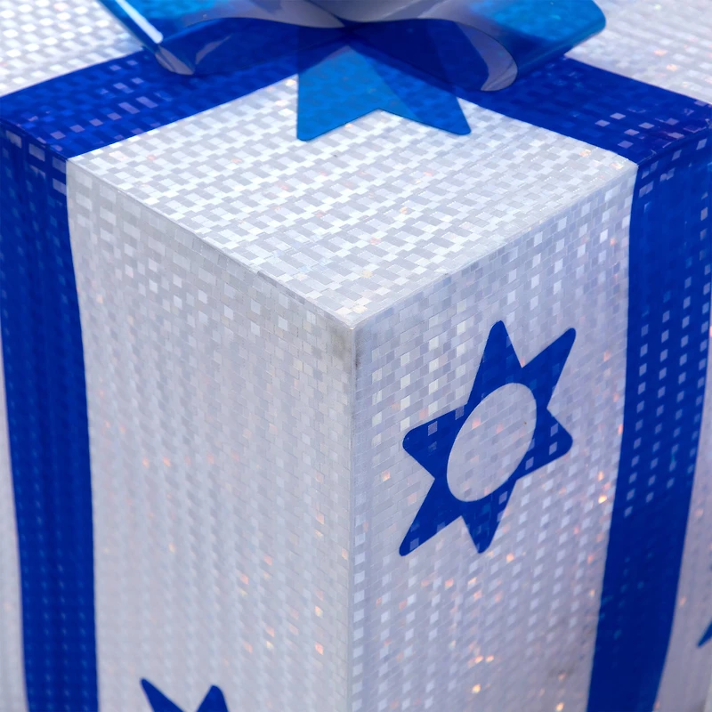 White & Blue Lighted Hanukkah Gift Box Decoration Set