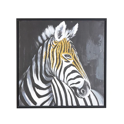 32" x 32" Black Canvas Zebra Framed Wall Art with Gold Foil Accents