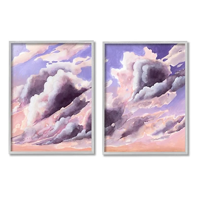 Stupell Industries Cumulus Cloudy Sky Blue Orange Sunset in Gray Frame Wall Art