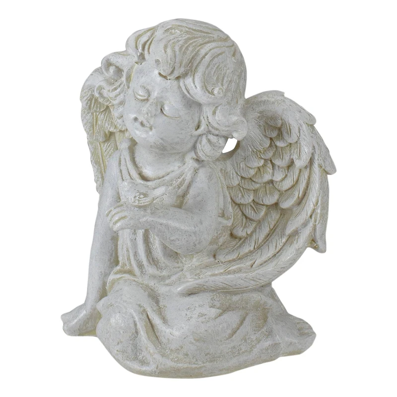 6.5" Ivory Sitting Cherub Angel with Bird Outdoor Statue
