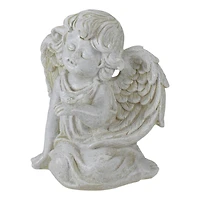 6.5" Ivory Sitting Cherub Angel with Bird Outdoor Statue