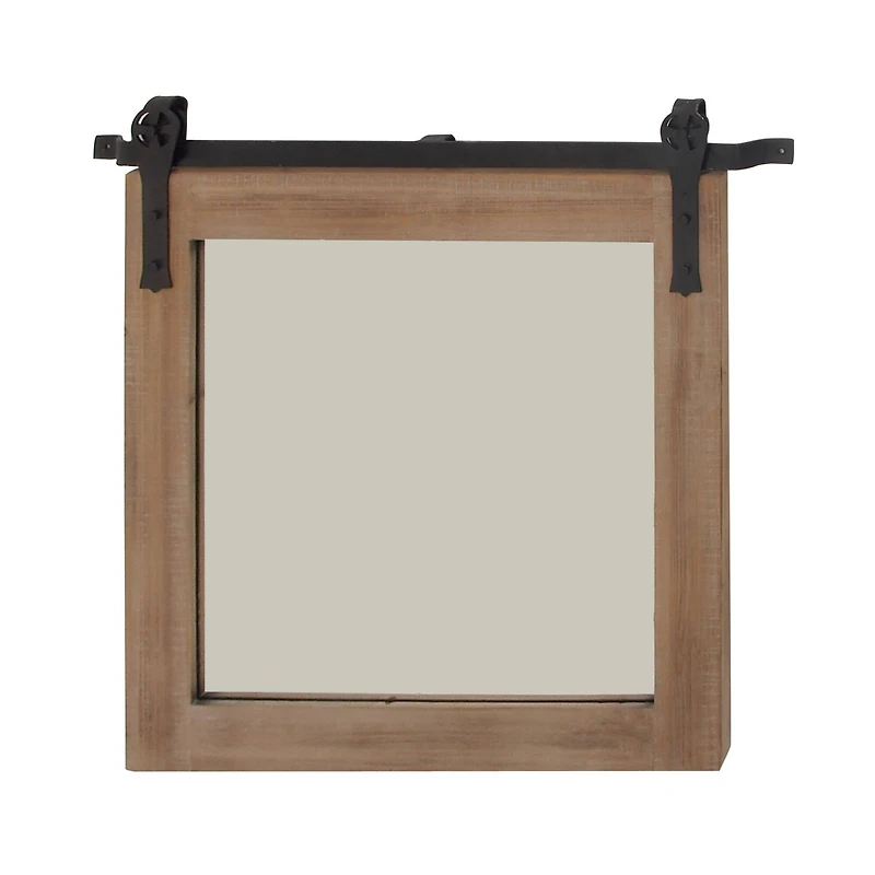 Brown Industrial Wood Wall Mirror