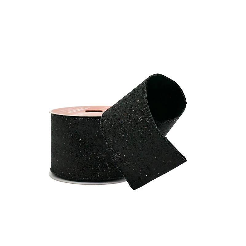 2.5" x 20ft. Black Glitter Wired Taffeta Ribbon by Celebrate It®
