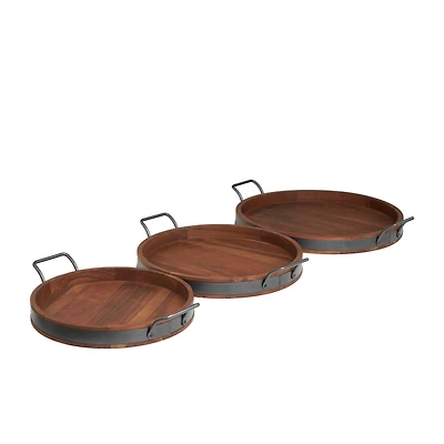 Round Wood Decorative Nesting Tray Set