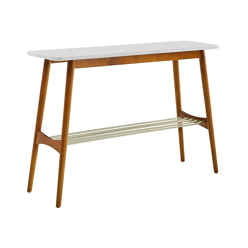 Walker Edison Faux White Marble/Acorn Tapered Leg Entry Table