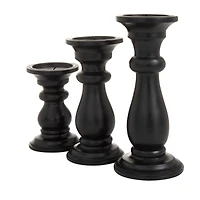 Set of 3 Black Mango Wood Traditional Candle Holders