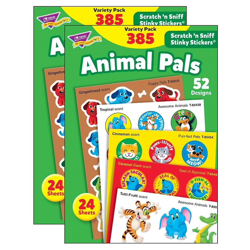 Trend Enterprises® Animal Pals Stinky Stickers® Variety Pack, 2 Packs of 385