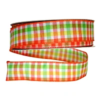 JAM Paper 1.5" x 50yd. Orange & Green Plaid Wired Ribbon