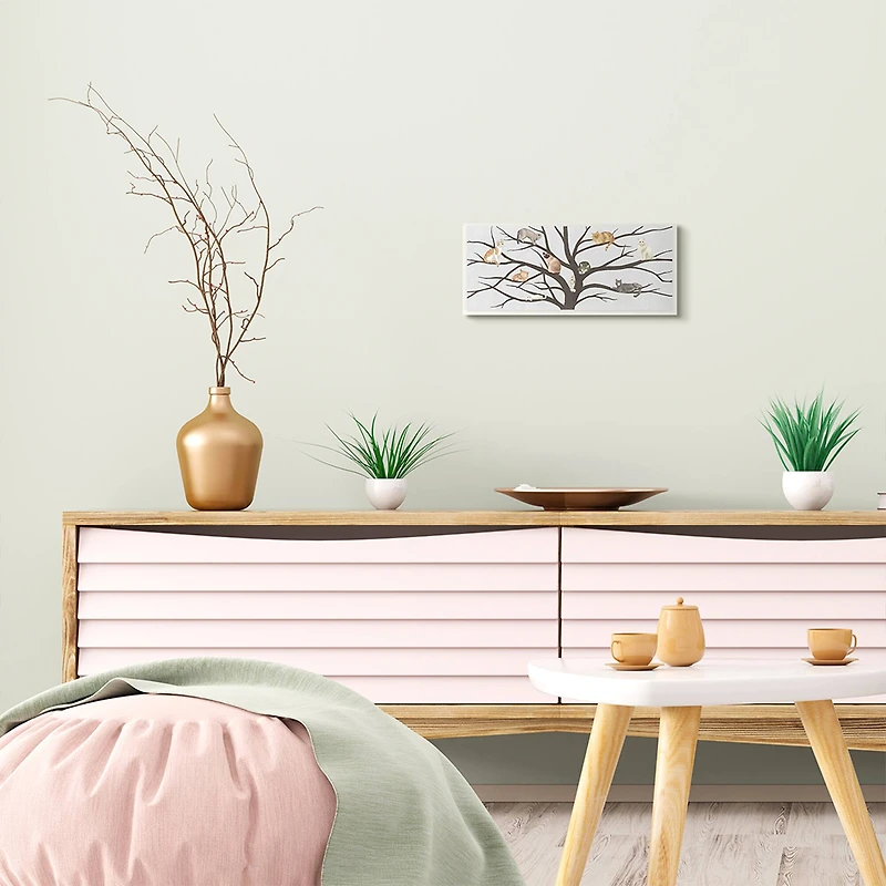 Stupell Industries Cats In The Tree Animal Pet Black Grey Painting, 7" x 17"