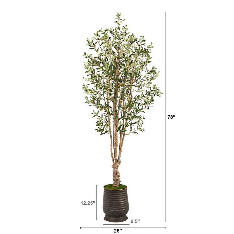 6.5ft. Olive Artificial Tree in Ribbed Metal Planter