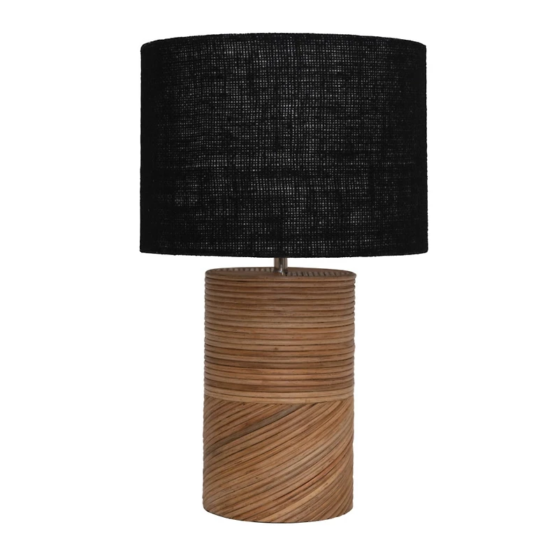 Hello Honey® 20.5" Natural and Black Modern Rattan and Wood Table Lamp with Black Jute Shade