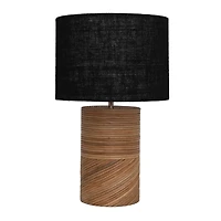 Hello Honey® 20.5" Natural and Black Modern Rattan and Wood Table Lamp with Black Jute Shade