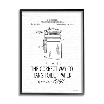 Stupell Industries Vintage Bathroom Diagram Correct Way Hang Toilet Paper Framed Wall Art