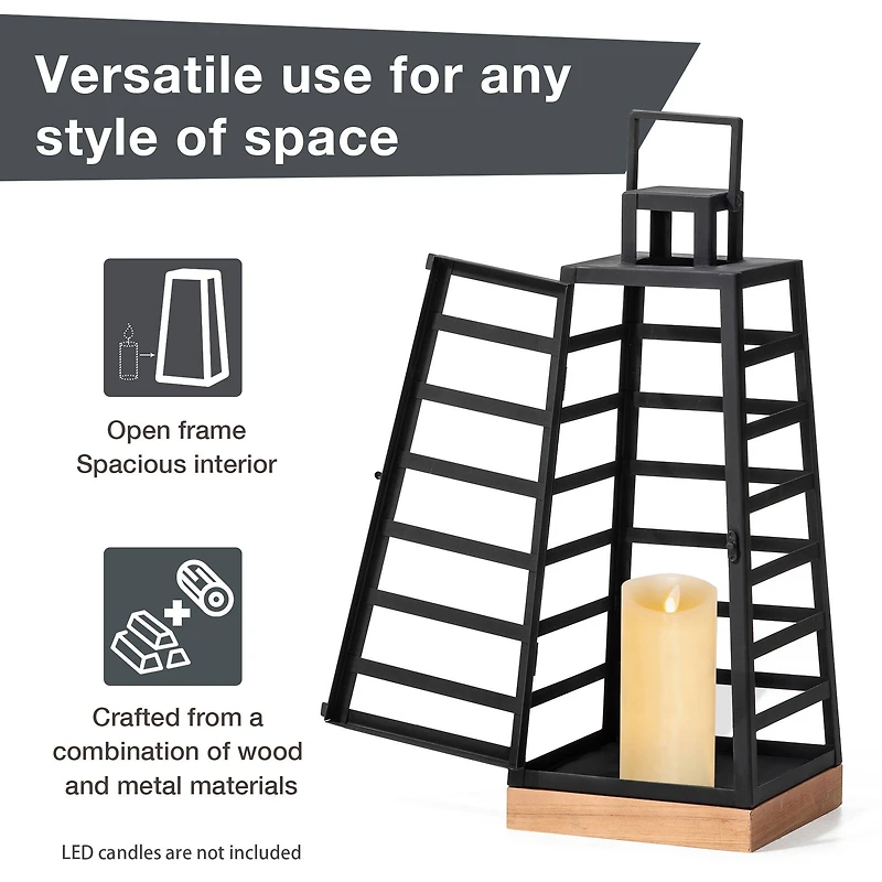 Glitzhome® Modern Trapezoid Metal & Wood Lanterns Set